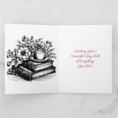 大型フローラヴィンテージ書籍とコーヒー誕生日 カード (内部)
