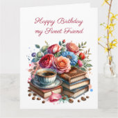 大型フローラヴィンテージ書籍とコーヒー誕生日 カード (黄色い花)