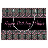 大型ブラックピンク及びティール（緑がかった色）紙誕生日抱き枕 ラージペーパーバッグ (正面)