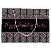 大型ブラックピンク及びティール（緑がかった色）紙誕生日抱き枕 ラージペーパーバッグ (裏面)