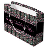 大型ブラックピンク及びティール（緑がかった色）紙誕生日抱き枕 ラージペーパーバッグ (裏面アングル)