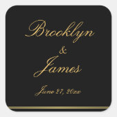 大型ブラック金ゴールドエレガントなウェディングステッカー スクエアシール (正面)