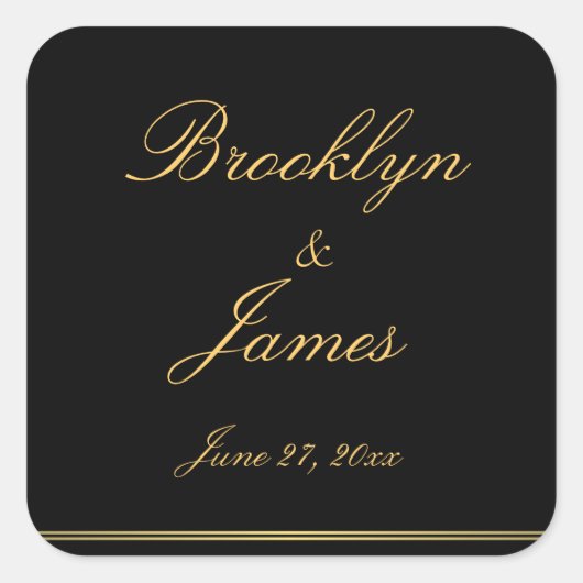 大型ブラック金ゴールドエレガントなウェディングステッカー スクエアシール (正面)