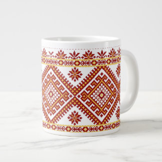 大型マグカップ 赤 ウクライナ十字刺繍 ジャンボコーヒーマグカップ