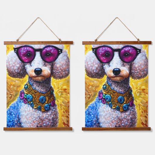 大型メガネをかけているプードル犬 吊り下げ型タペストリー (ダブル)