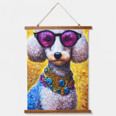 大型メガネをかけているプードル犬 吊り下げ型タペストリー (正面2)