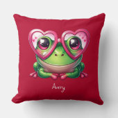 大型メガネをかけている可愛いカエルハート クッション (正面)