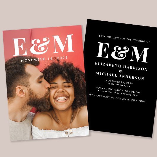 大型モダンモノグラムイニシャルフォト白黒 セーブザデート