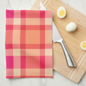 大型モダン格子縞、オレンジ、珊瑚、明るい赤紫色ピンク キッチンタオル (四つ折り)