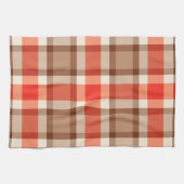 大型モダン格子縞、コーラルオレンジ、ブラウン&タン キッチンタオル (横)