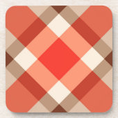 大型モダン格子縞、コーラルオレンジ、ブラウン&タン コースター (正面)