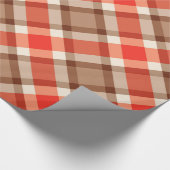 大型モダン格子縞、コーラルオレンジ、ブラウン&タン ラッピングペーパー (角)