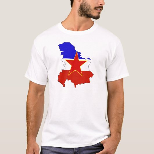 大型ユーゴスラビアの旗の地図 Tシャツ (正面)