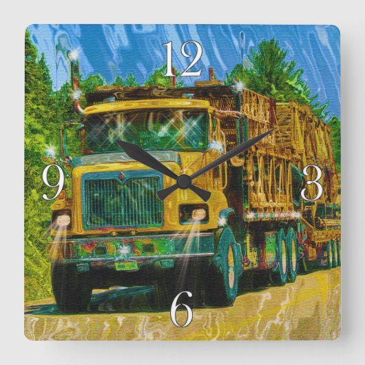 大型リグ、重量輸送車、トラック スクエア壁時計 (正面)