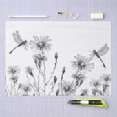 大型ワイルドフラワードラゴンフライのデコページ白黒 薄葉紙 (クラフト)