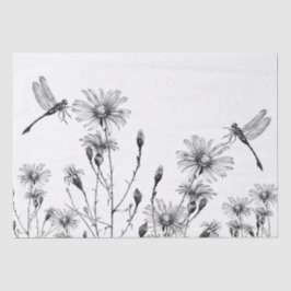 大型ワイルドフラワードラゴンフライのデコページ白黒 薄葉紙