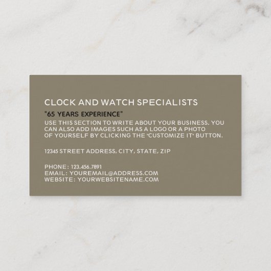 大型時計顔、時計学者 名刺 (裏面)