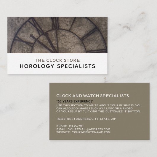 大型時計顔、時計学者 名刺 (正面/裏面)