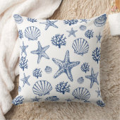 大型枕海軍ホワイトシーシェルパターン海岸 クッション (ブランケット)