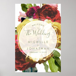 大型植物性バラ結婚の歓迎サイン ポスター
