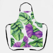大型熱帯紫色の植物パターン エプロン (正面)