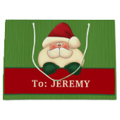 大型緑色のストライプとレッドサンタカスタム ラージペーパーバッグ (正面)