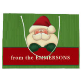 大型緑色のストライプとレッドサンタカスタム ラージペーパーバッグ (裏面)