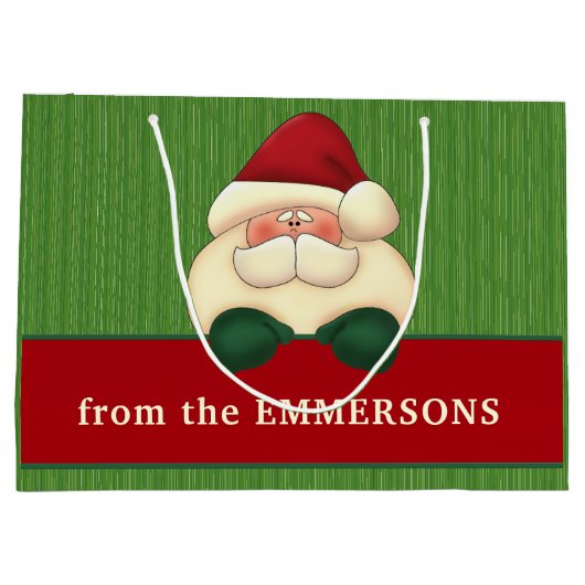 大型緑色のストライプとレッドサンタカスタム ラージペーパーバッグ (裏面)