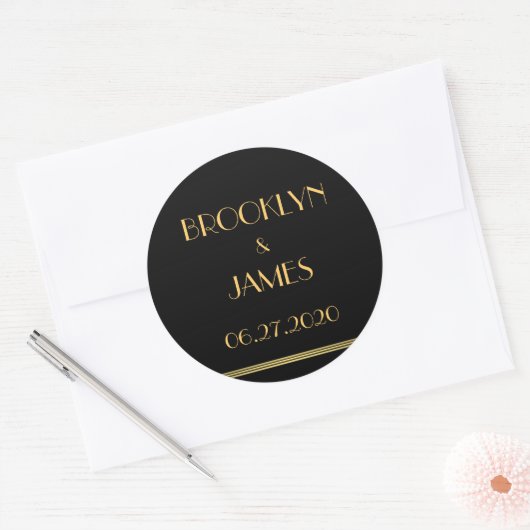 大型金ゴールドとブラック素晴らしギャツビー結婚式用シール ラウンドシール (封筒)