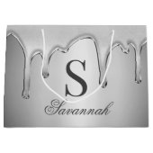 大型銀クロム乾燥液体金属モノグラム ラージペーパーバッグ (正面)