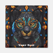 大型黒猫モザイクのステンドグラス効果 マグネット (正面)