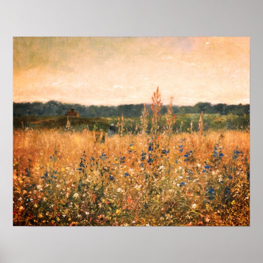 大型 ヴィンテージ ボタニカル ゴールド フィールド フローラル グリーン ポスター (正面)