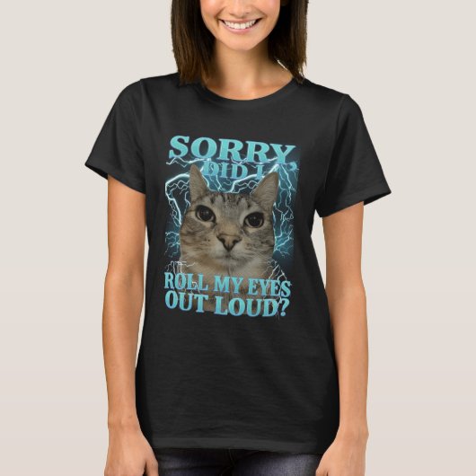 大声で目を細めた? 猫 メメ 楽しい M Tシャツ (正面)