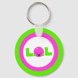 大声で紫色の明るい緑のボタンを笑う キーホルダー