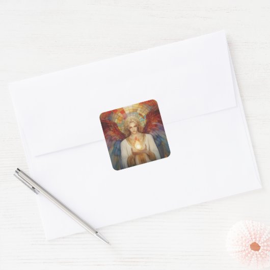 大天使ウリエル神の炎レインボーモザイク スクエアシール (封筒)