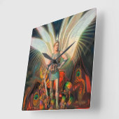 大天使マイケルがドラゴンを倒す スクエア壁時計 (傾斜)