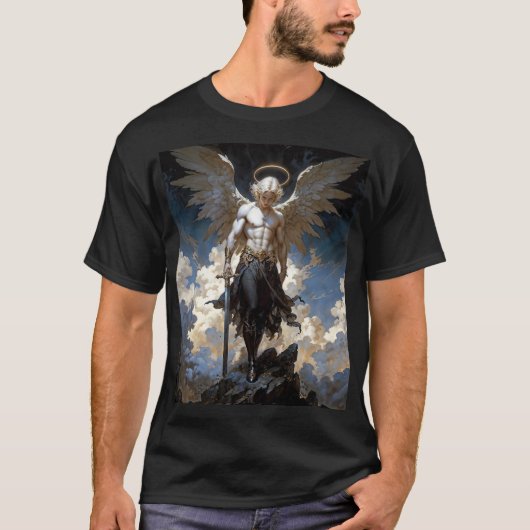 大天使ミカエル ファンタジーイラスト Tシャツ (正面)