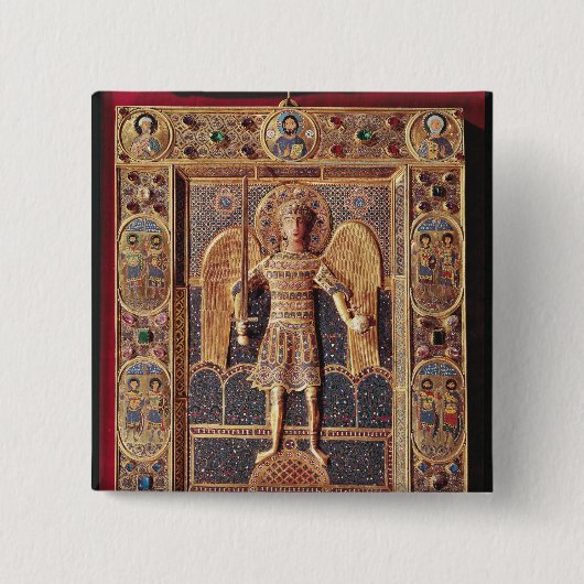 大天使ミハエルを描写するエナメルを塗られたプラク 缶バッジ (正面)