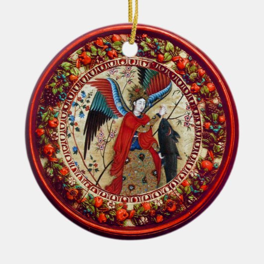 大天使ラファエル及び魚パーチメント セラミックオーナメント (正面)