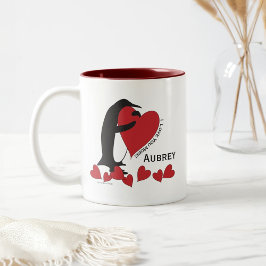 大好き!かわいいペンギンと赤いハート ツートーンマグカップ