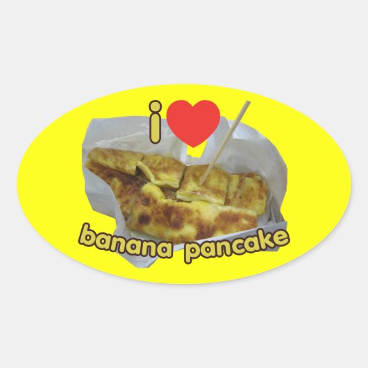 大好き(ハート)バナナパンケーキ…タイ通り食品 楕円形シール (正面)