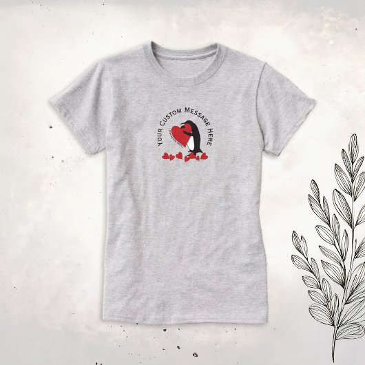 大好き！ペンギンと赤いハート Tシャツ
