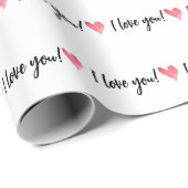 大好き！水彩桃色ハート柄 ラッピングペーパー (ロールコーナー)