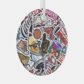 大学おもしろい、カラフルヴィンテージパターン ガラスオーナメント (正面右)