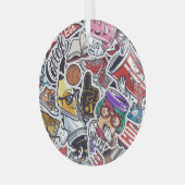 大学おもしろい、カラフルヴィンテージパターン ガラスオーナメント (正面左)