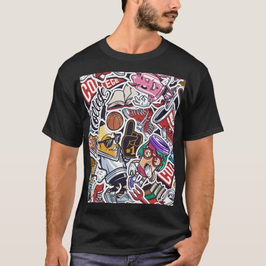 大学おもしろい、カラフルヴィンテージパターン Tシャツ (正面)