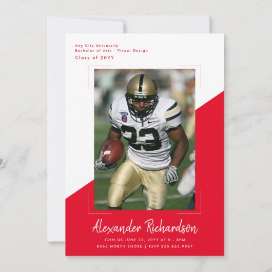 大学のスポーツをテーマにした写真2枚 卒業パーティー 招待状 (裏面)