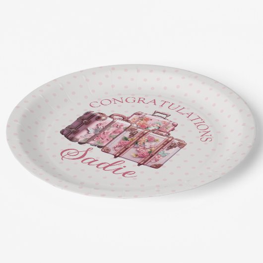 大学のトランクパーティーヴィンテージピンクおめでとう ペーパープレート (アングル)
