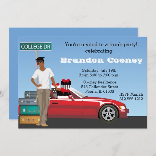 大学のトランクパーティー男性行遠くにく 招待状 (正面/裏面)