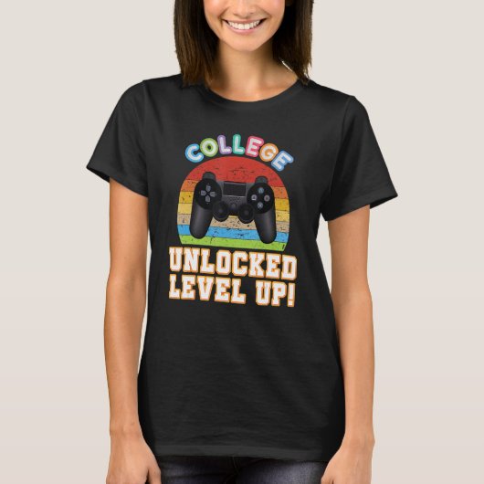 大学のロック解除レベル上げビデオゲーム戻る学校 Tシャツ (正面)